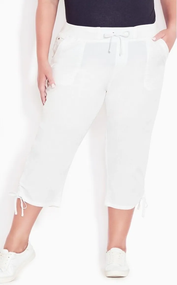 AVENUE | Women's Plus Size Cotton Cinch Capri - white - 18W