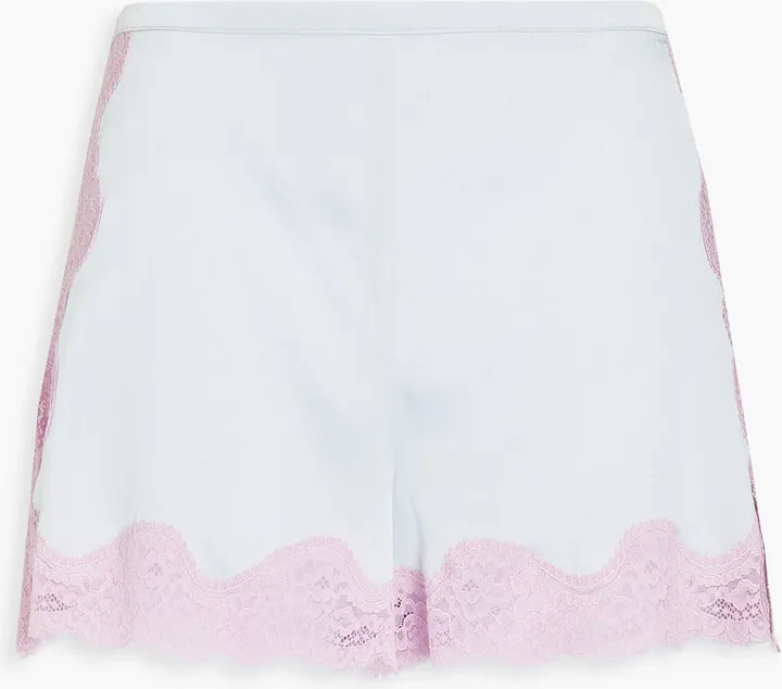 Lace-trimmed stretch-silk satin pajama shorts