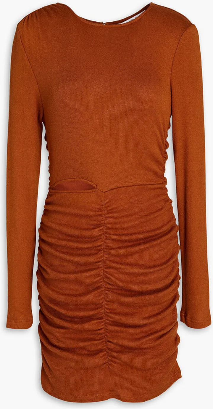 Ruched cutout ribbed-knit mini dress