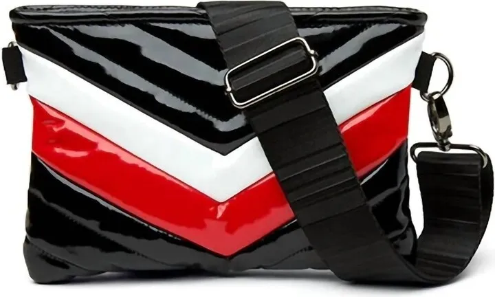 Vonn Chevron Crossbody in Black Patent With Red And White