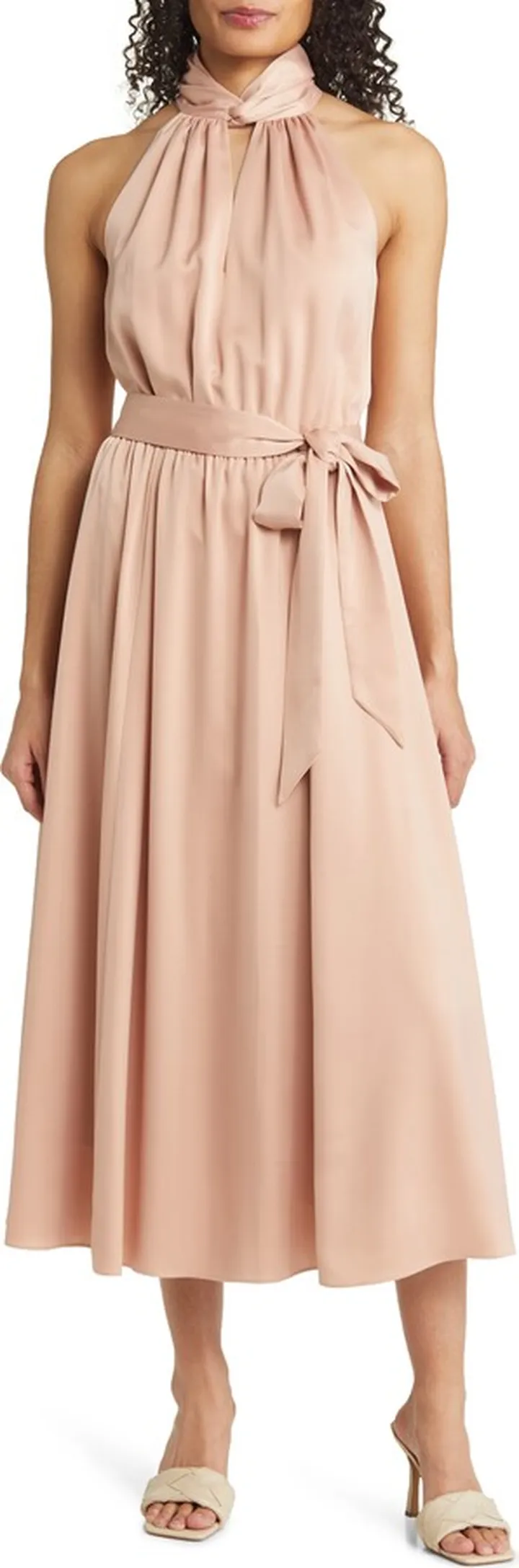 Twist Neck Halter Satin Dress