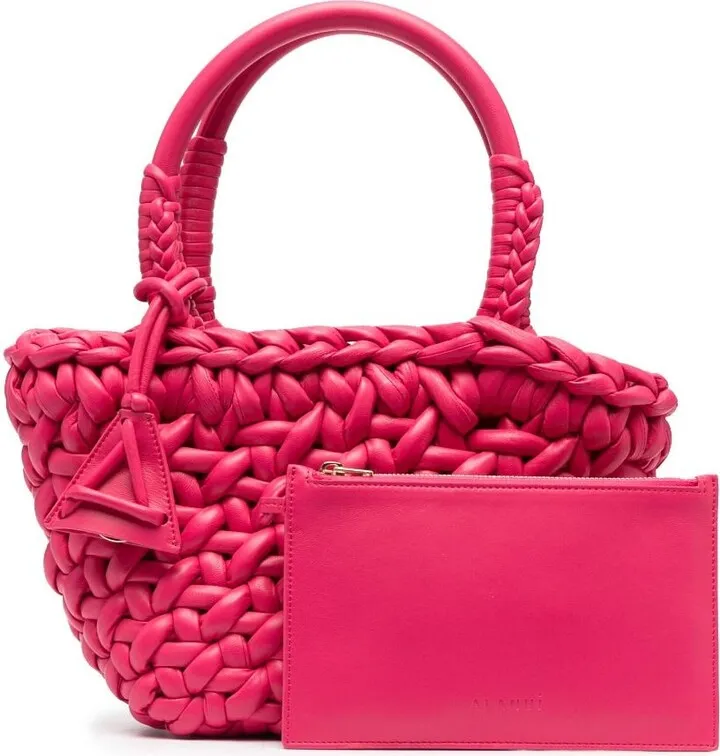 Interwoven-Design Small Leather Tote Bag