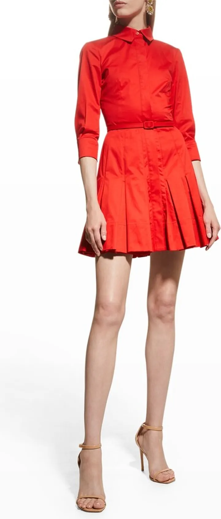 Belted Pleated Mini Shirtdress