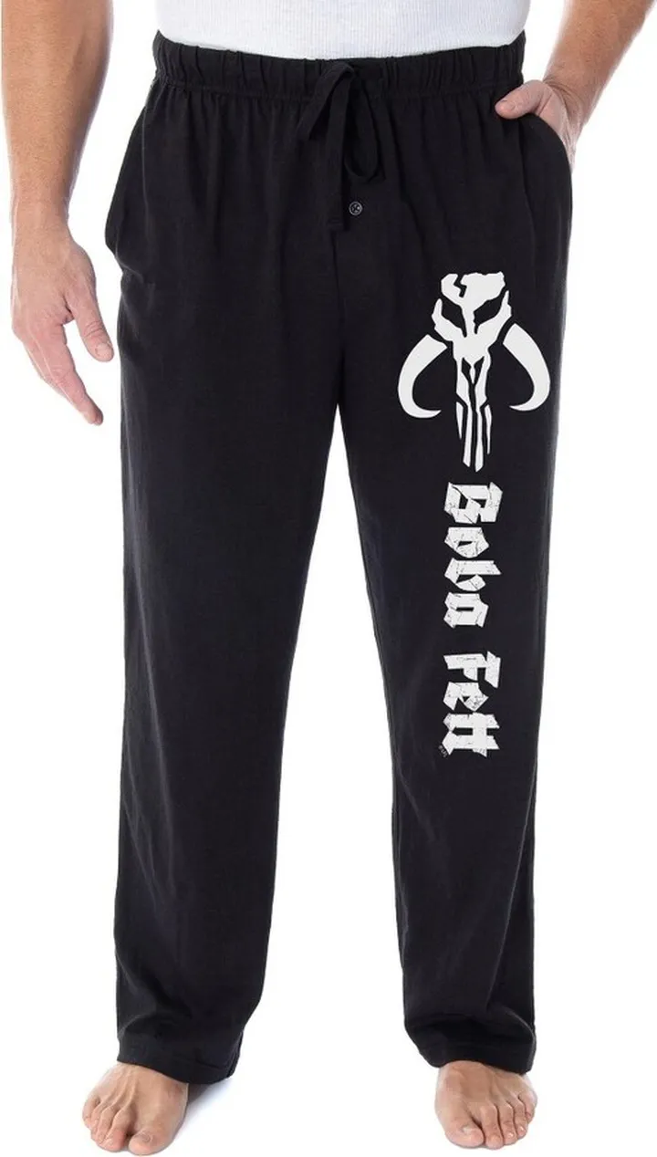 Star Wars Men's Boba Fett and Mythosaur Skull Crest Sleep Pajama Pants (M) Black