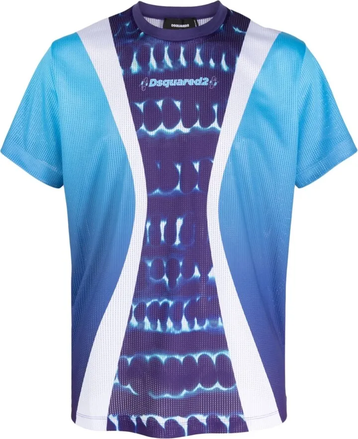 graphic-print perforated T-shirt
