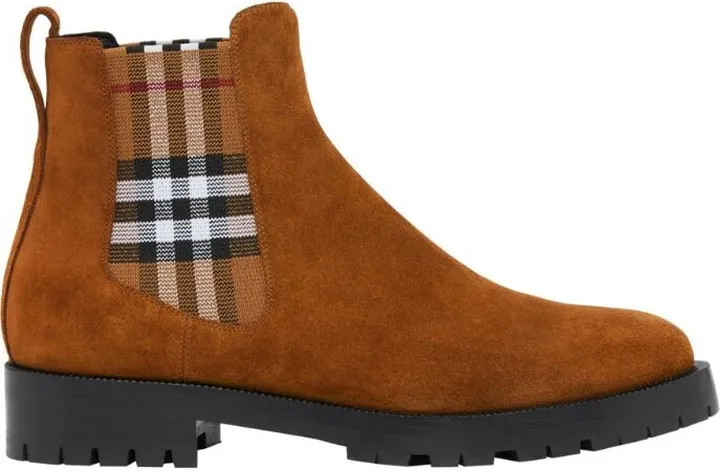 Burberry Suede Check-Detail Chelsea Boots