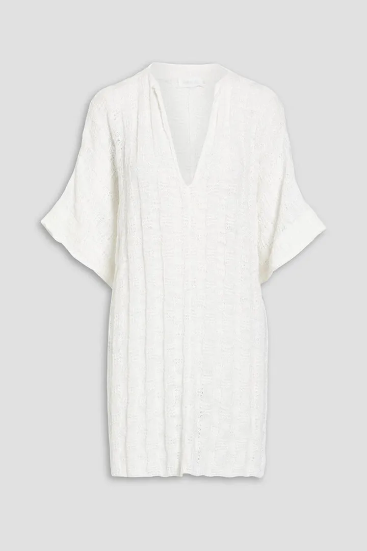 Ribbed pointelle-knit tunic