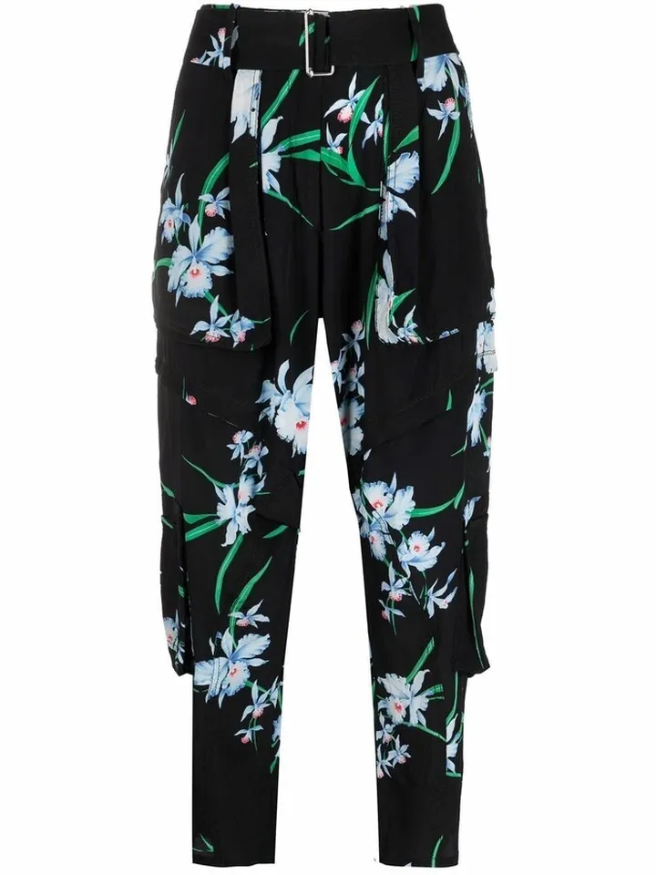 Floral-Print Cropped Silk Trousers