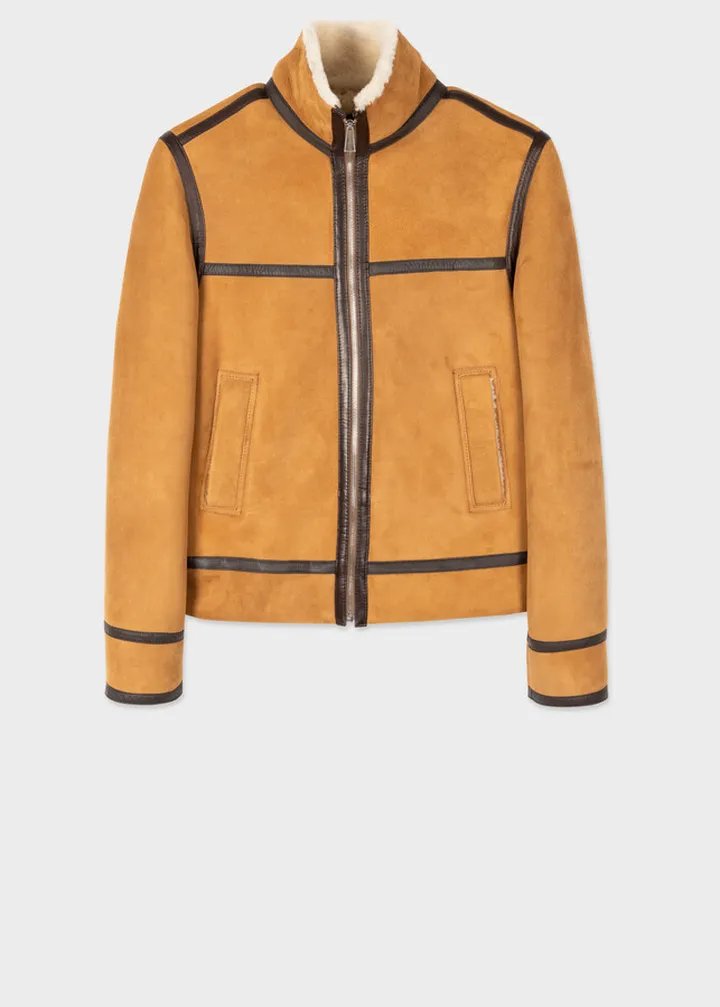 Tan Sheepskin Shearling Aviator Jacket