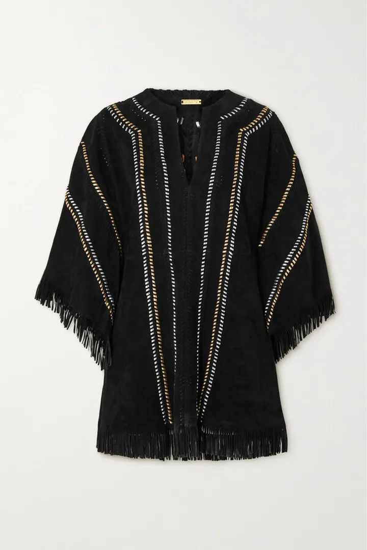Dodo Bar Or - Leo Fringed Whipstitched Suede Tunic - Black