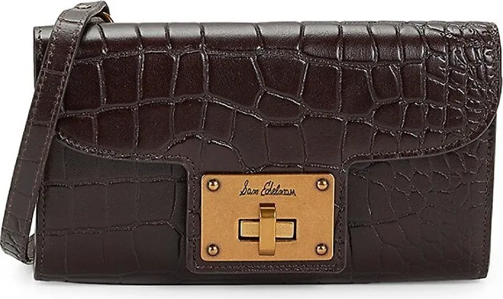 Croc-Embossed Textured Leather Shoulder Bag