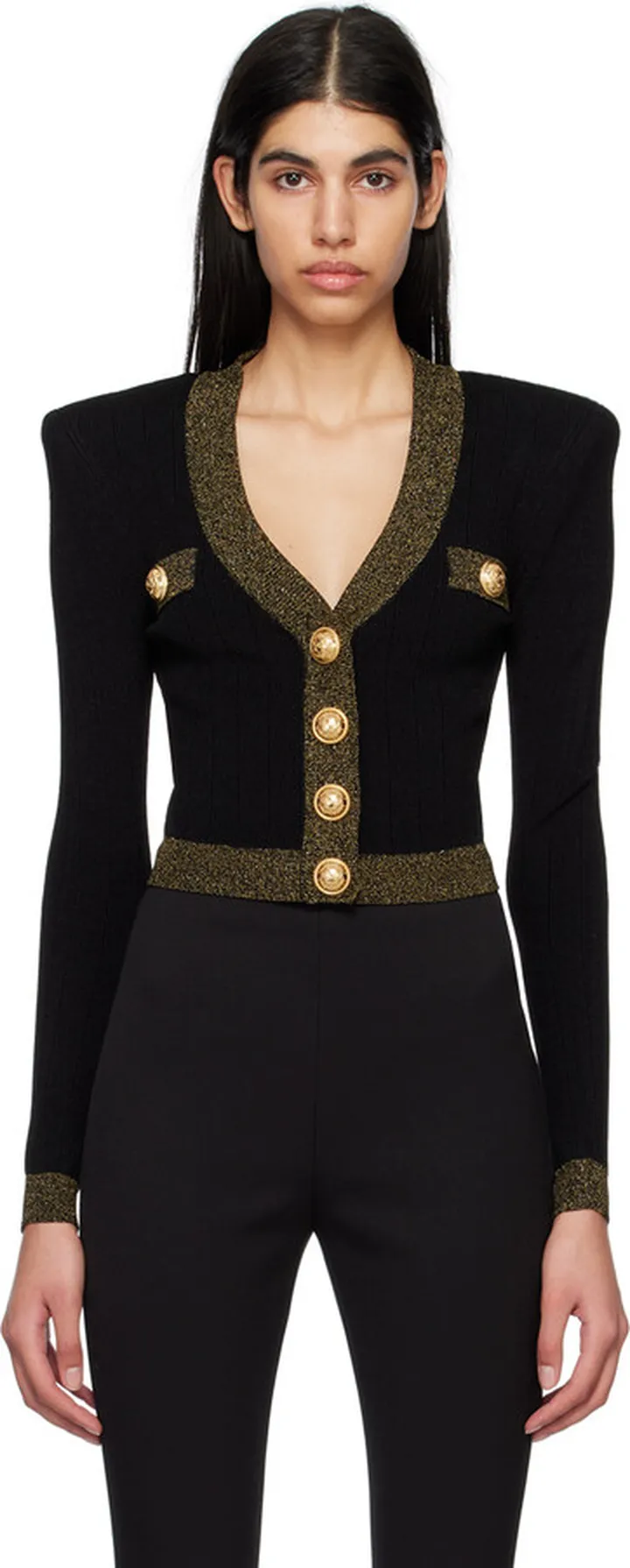 Balmain Black Cropped Cardigan