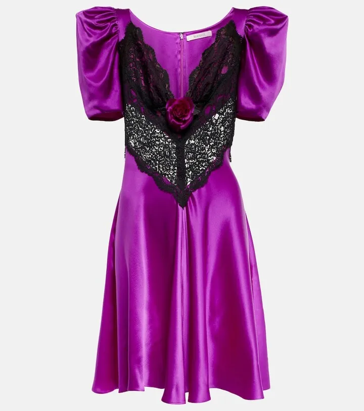 Lace-trimmed silk minidress
