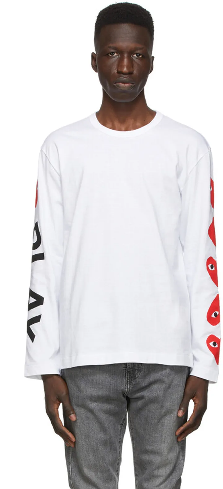 Comme des Garçons Play White Multi Hearts Big Logo Long Sleeve T-Shirt