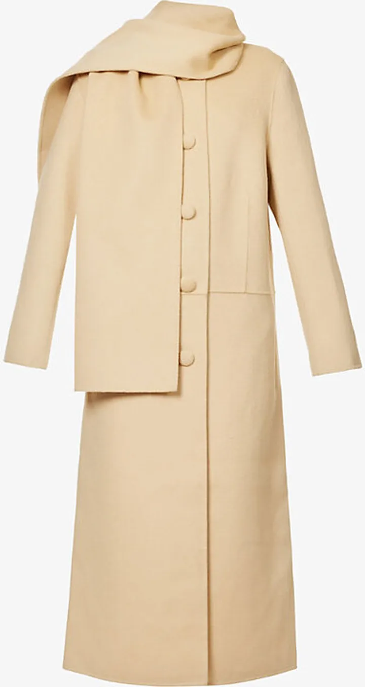 Womens Soft Sand Mio Wrap-panel Wool Coat