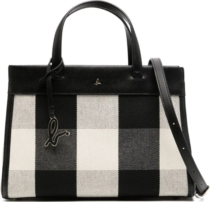 Checked Leather Tote Bag