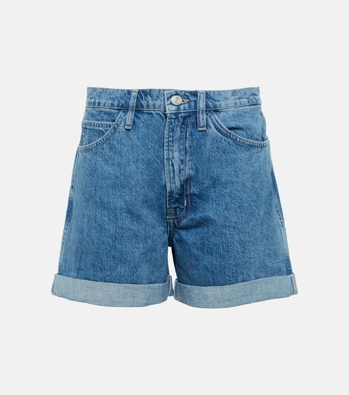 High-rise cuffed denim shorts