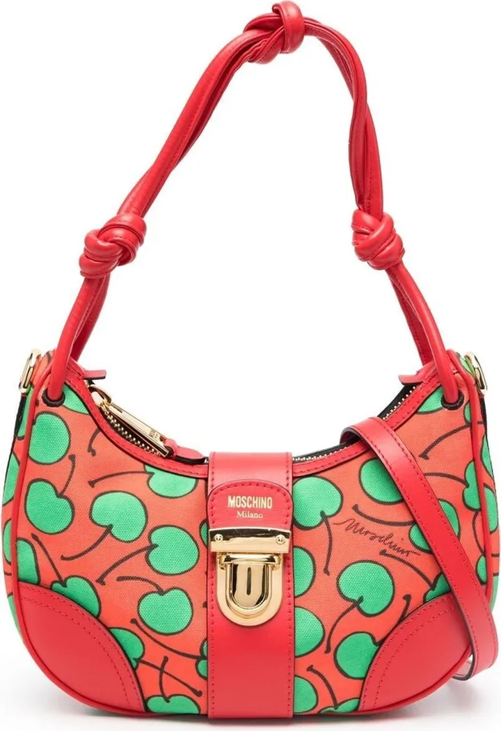 Cherry-Print Leather Shoulder Bag