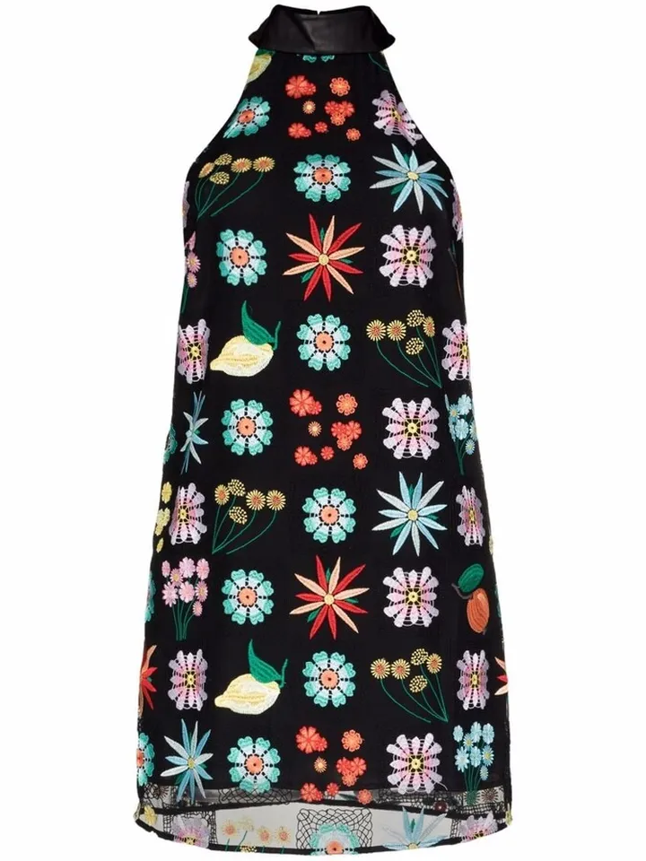 Sicily floral-embroidered minidress
