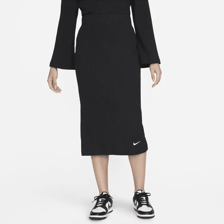 Women's Nike Sportswear High-Waisted Ribbed Jersey Skirt in Black