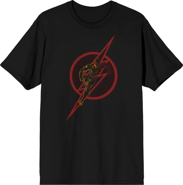 Flash Superhero Running Inside Logo Men’s Black T-shirt-Large