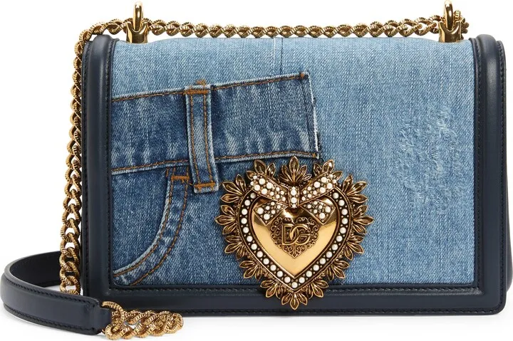 Devotion Logo Heart Patchwork Denim Crossbody Bag
