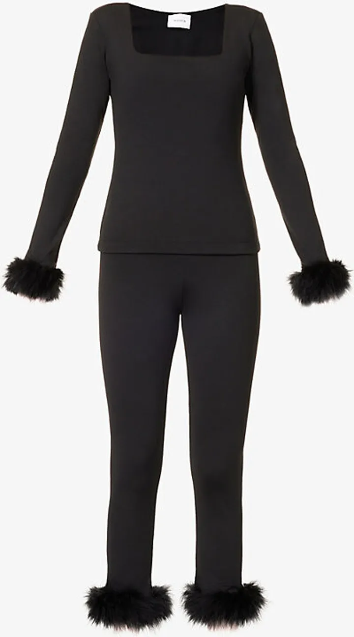 leeper Womens Black The Weekend Chic Recycled-polyester Pyjama set