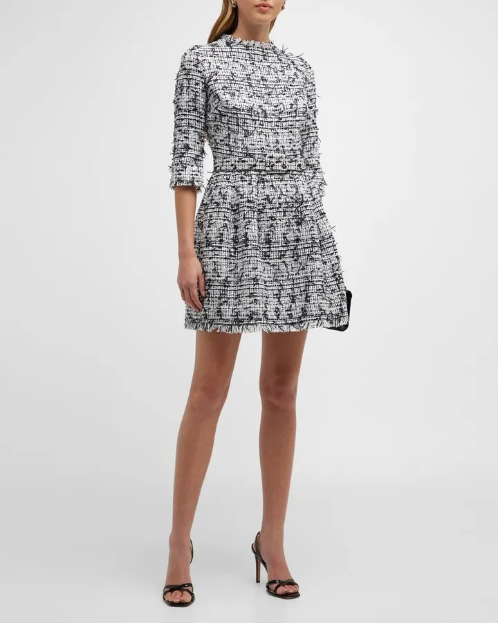 Belted Boucle Tweed Mini Dress
