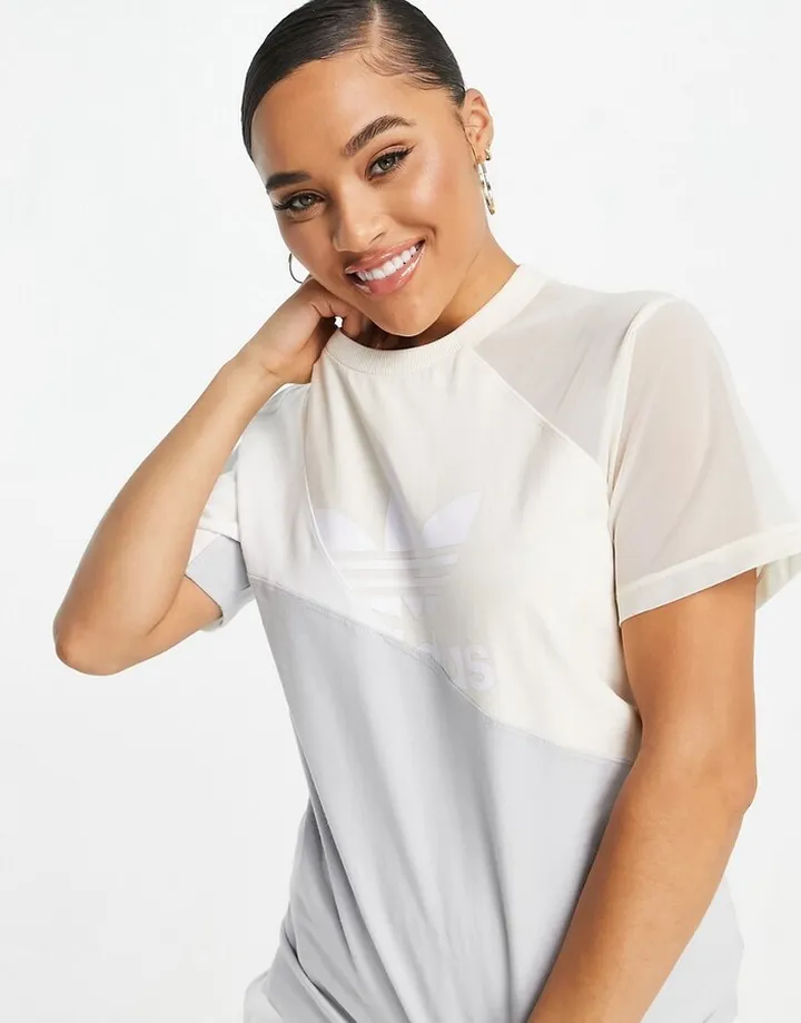 adidas Originals adicolor bold mixed materials T-shirt in gray