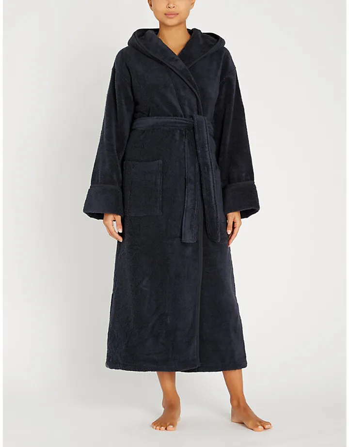 Womens Navy Hooded Hydrocotton Dressing Gown