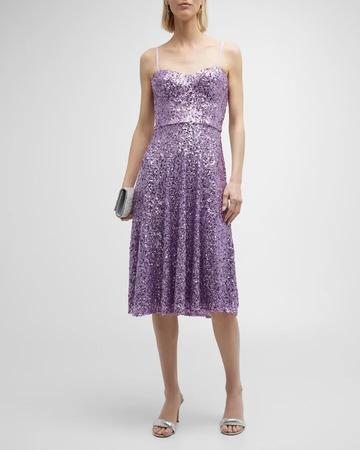 Carlita Sleeveless Sequin Sweetheart Midi Dress