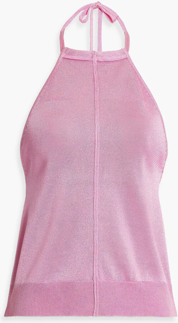 Metallic stretch-knit halterneck top