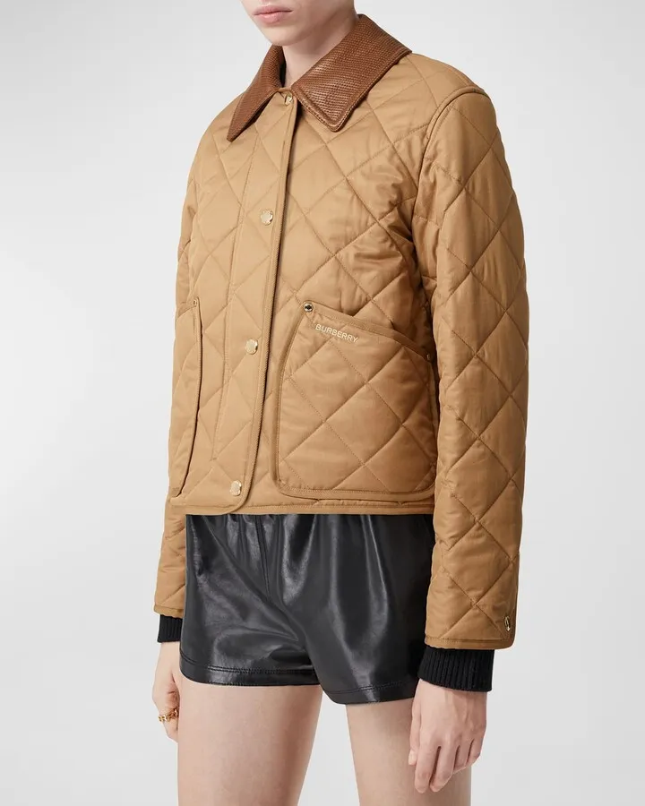 Lanford Leather-Collar Quilted Shirt Jacket