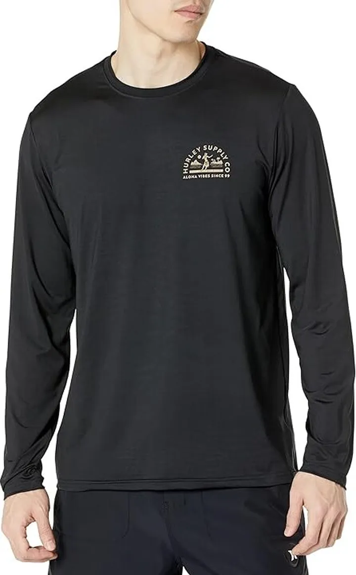 Hurley Hybrid UPF Long Sleeve Surf Tee (Black) Men's Swimwear