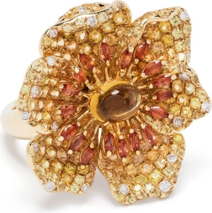 18kt yellow gold Floral diamond sapphire ring