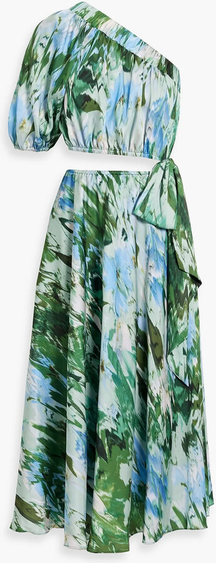 One-shoulder cutout satin-twill midi dress