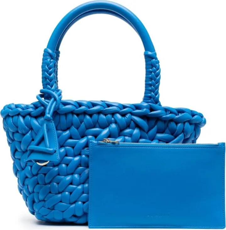 Interwoven-Design Small Leather Tote Bag