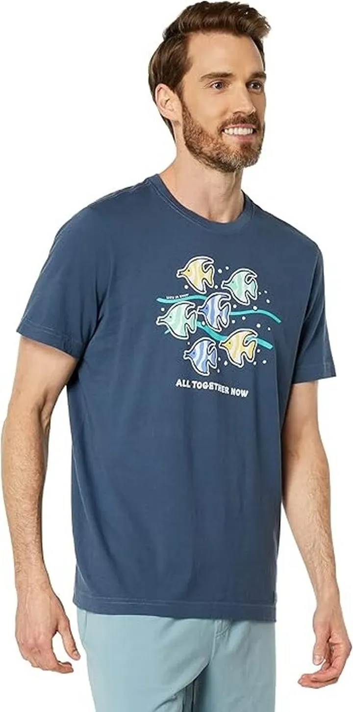 Life is Good All Together Now Fish Short Sleeve Crusher Tee (Darkest Blue) Men's T Shirt
