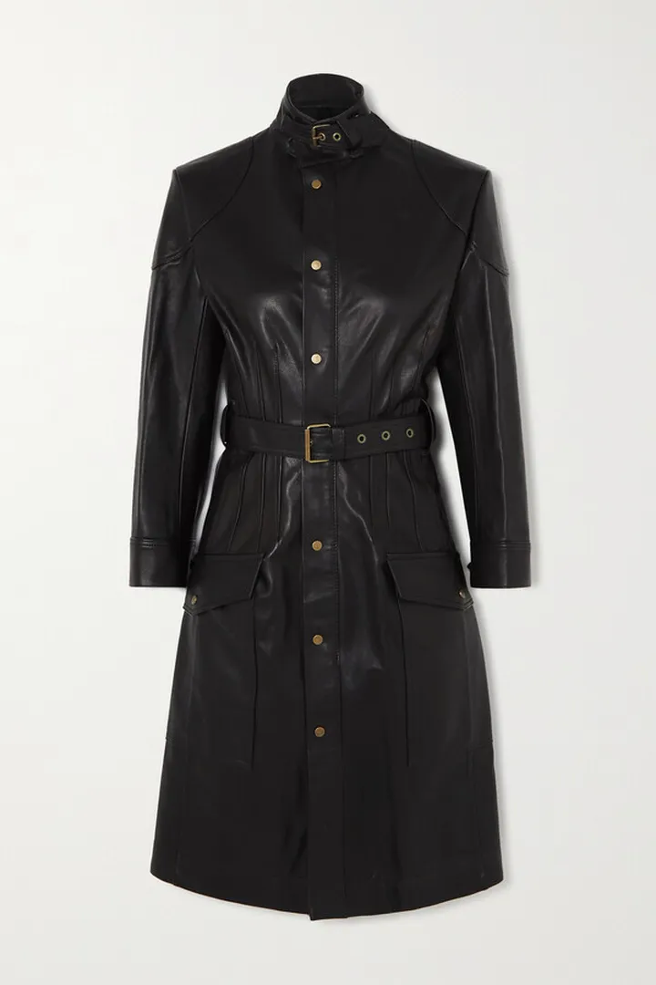 Petar Petrov - Mars Belted Topstitched Leather Midi Dress - Black
