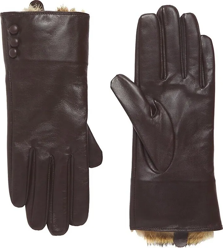 3-Button Leather Fur-Lined Gloves