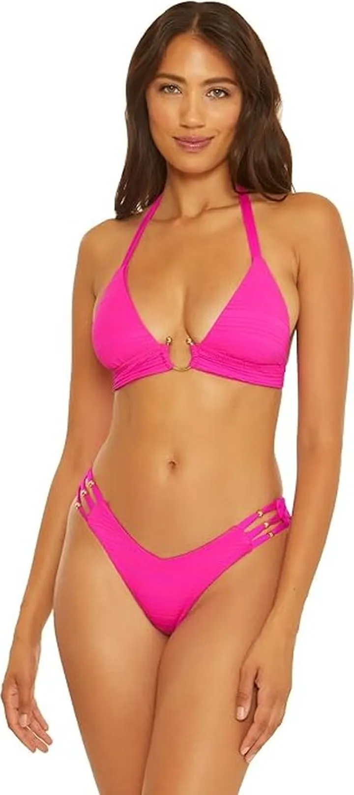 BECCA by Rebecca Virtue Coast Tia V Front High Leg Bottoms (Pink Flambe) Women's Swimwear