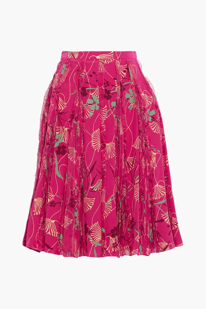 Chiffon-trimmed printed silk crepe de chine mini skirt
