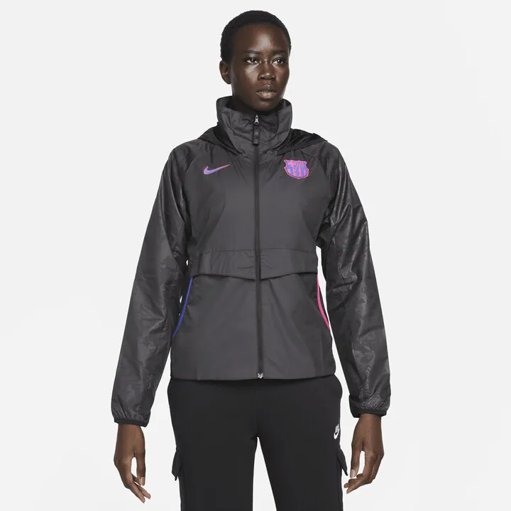 Women's Nike FC Barcelona AWF Soccer Jacket in Black