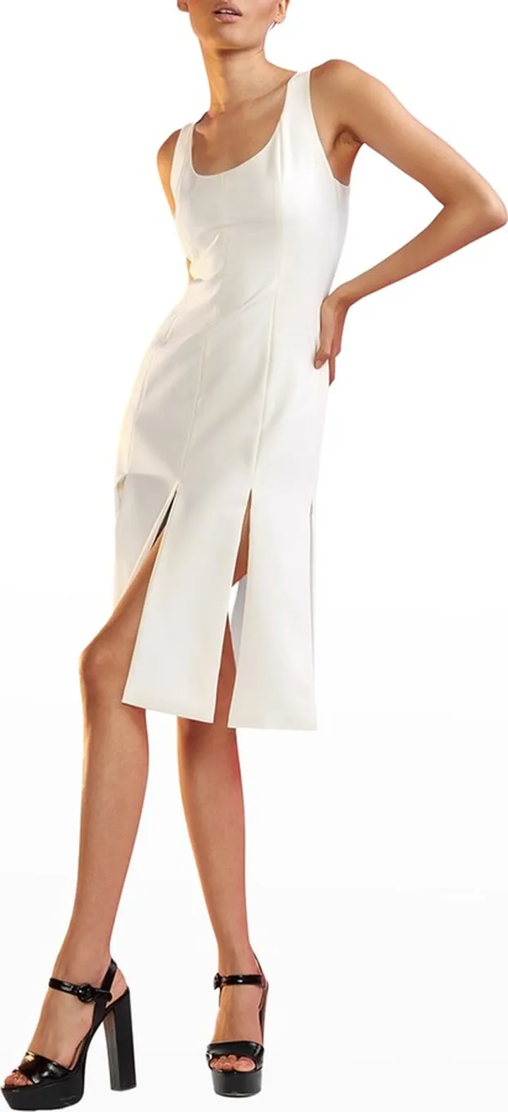 Paneled Carwash-Hem Midi Dress