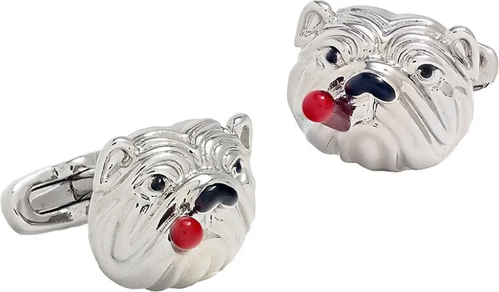 Rhodium-Plated & Enamel Bulldog & Cigar Cufflinks