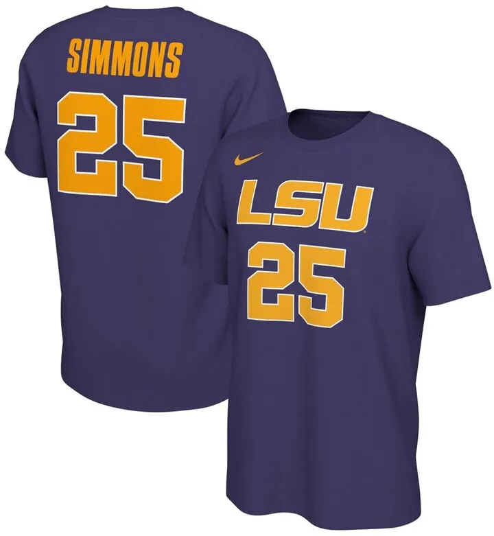 Men's Ben Simmons Purple Lsu Tigers Retro Alumni Basketball Jersey T-shirt