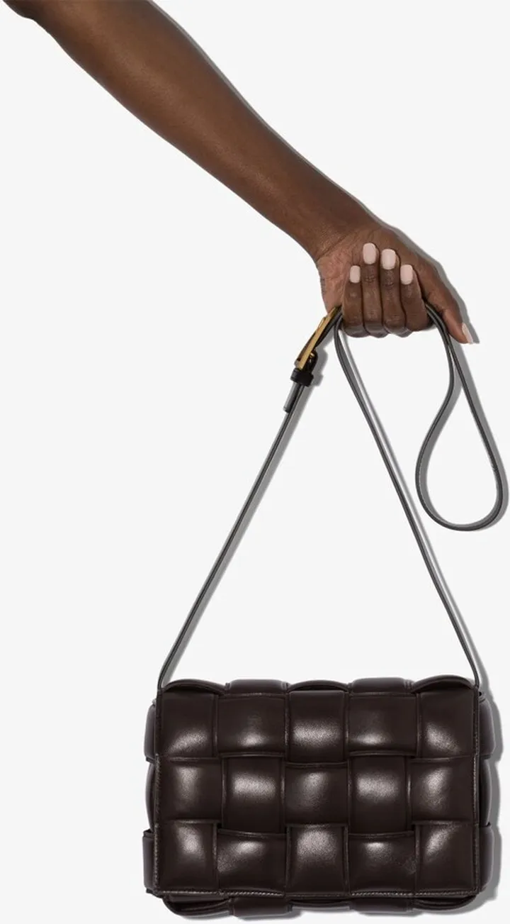 Brown Padded Cassette Leather Cross Body Bag