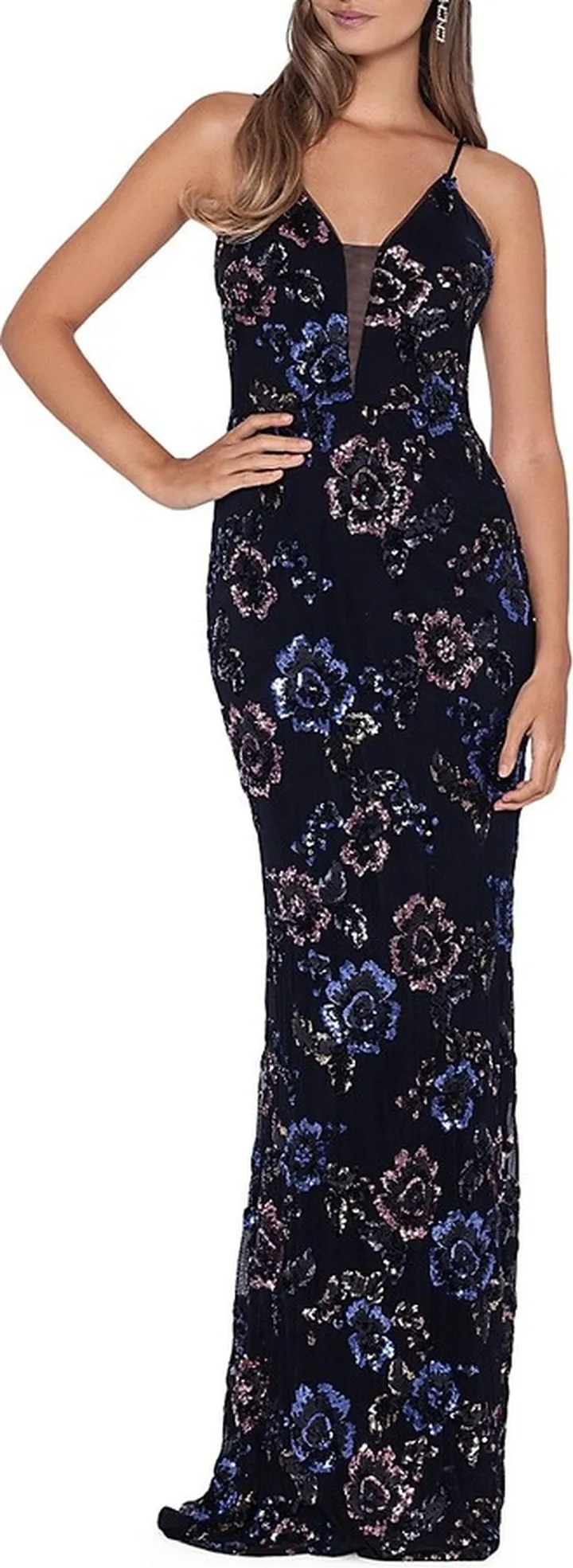 Floral Sequin Sheath Gown