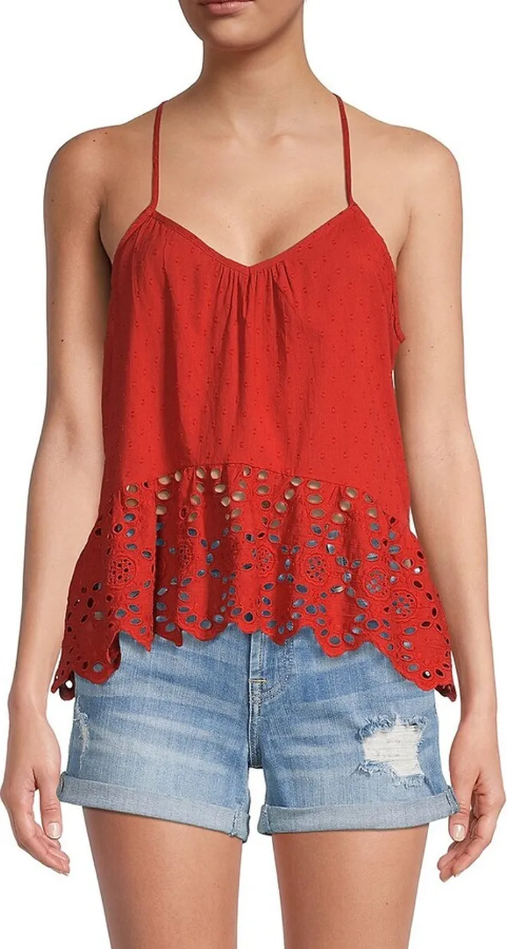 Schiffli Ruffle-Hem Camisole Top