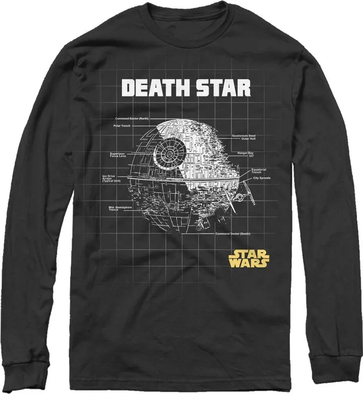 Men's Star Wars Death Star Schematics Long Sleeve Shirt - Black - X Large